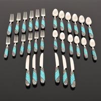 30 Piece Faux Turquoise Flatware Service, Paige Rense Noland Estate - Sold for $1,125 on 05-15-2021 (Lot 63).jpg